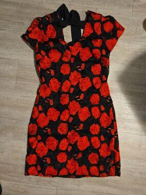 Sam Edelman Black Rose Embroidered Lace Mini Dress Tie Back Size 2